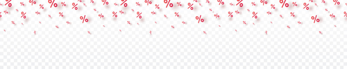 Special offer icons isolated on transparent background. Promo banner with percent off signs. Vector seamless sale discount border for promotion, best price or Black Friday design