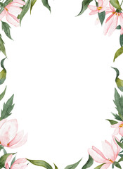 Fototapeta na wymiar Frame template with copy space. Watercolor hand painted florals