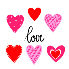 
heart set with word love on the white background