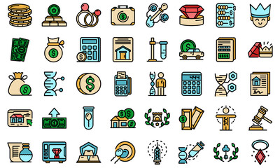 Inheritance icons set. Outline set of inheritance vector icons thin line color flat on white