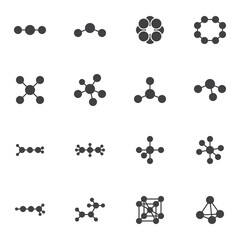 Molecular formula vector icons set, gas molecule modern solid symbol collection, filled style pictogram pack. Signs, logo illustration. Set includes icons as chemical molecular connection, substance