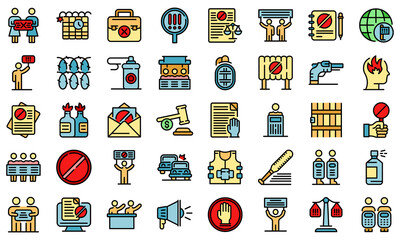 Disobedient icons set. Outline set of disobedient vector icons thin line color flat on white