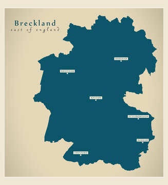 Breckland district map - England UK