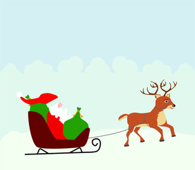 Merry Christmas! Happy Christmas companions. Santa Claus, Snowman, Reindeer Christmas snow. Vector illustration.