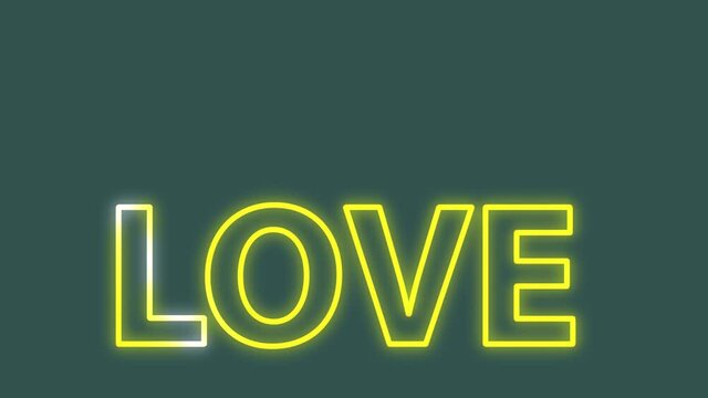 Valentine's Day. Love animated sparkling text on gray-green background.