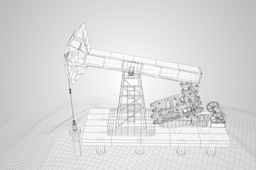 vector oil rig in 3d transparent outline style