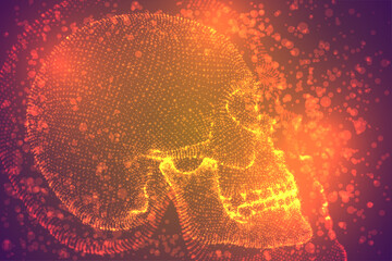 vector human skull made of glowing dots
