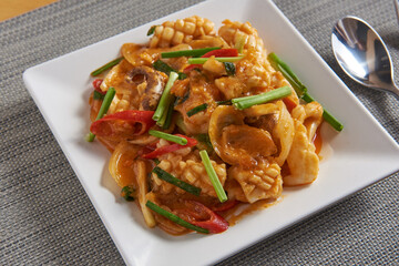 Stir Fried Squid with Curry Powder Delicious dishes of Thailand