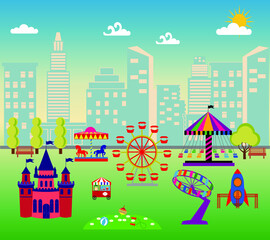 Obraz premium icons of different attractions in amusement park. Attraction icon for carnival and amusement park illustration