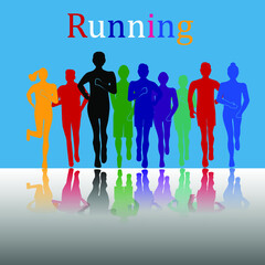 Group of People Running in City Public Park. Different Sex, Age, Shape Characters. Trendy Gradient Flat Style Vector Illustration