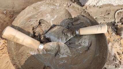 Mixed cement Masala in the Tagaari for home construction