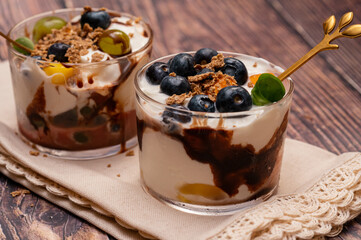 Yogurt dessert with fruits