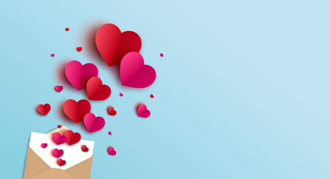 Valentines day banner design of envelope and hearts vector illustration