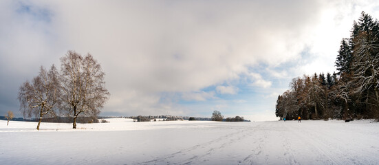 Fantastic snowy winter landscape near Heiligenberg on Lake Constance
