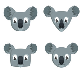 Set of cartoon koalas. Different shapes of animal heads.
