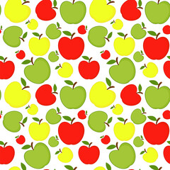 Apples seamless pattern. Red, yellow and green apples on a white background. Vector illustration