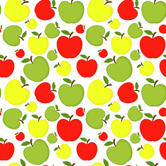 Apples seamless pattern. Red, yellow and green apples on a white background. Vector illustration