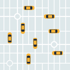 City map with taxi cars for smart mobile app. Top view. Vector illustration in flat style © Elena Pimukova