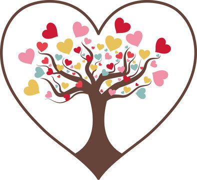 heart tree isolated on white background. Valentine Tree with Love Heart, Valentine' Day concept. Love tree. Heart tree with coloful heart leaf isolated on white background. Valentine's day background.