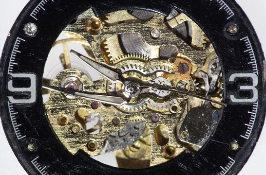 Broken Dial, Gears, Watch Parts And Wristwatch Mechanism