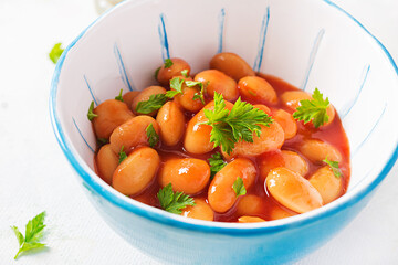 Stewed  beans in tomato sauce with spices.  Vegan food.