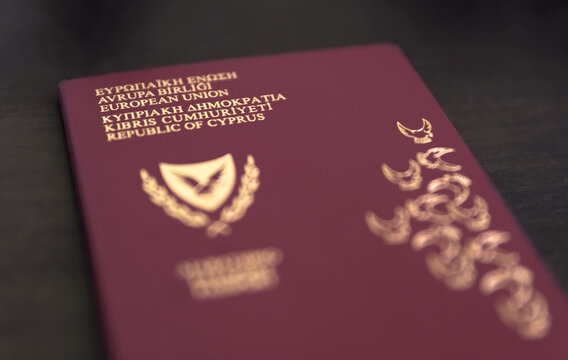 Cypriot passports on black background ,Republic of Cyprus, European Union