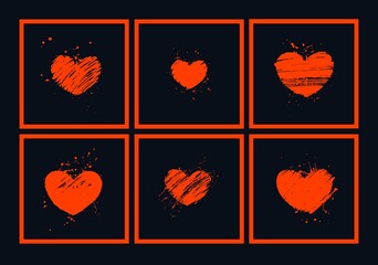 Modern art composition with red hearts on black background