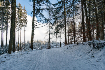 Fantastic snowy winter landscape near Heiligenberg on Lake Constance