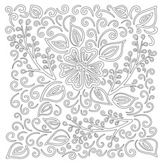 Coloring page flowers leaves and curls. Coloring book for adults and older children. Hand Drawn Flower Greeting Cards