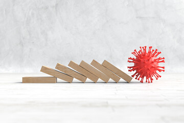 Virus COVID-19 crash wooden blocks, Business and finance concept.