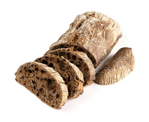 Fresh sliced homemade ciabatta bread isolated on white background.