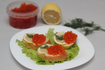 sandwiches with red caviar