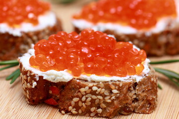 sandwich with red caviar