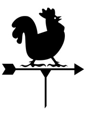 Rooster is weather vane. Silhouette, sign, logo. Illustration