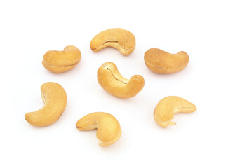 Fototapeta na wymiar Roasted cashew nuts isolated on white background
