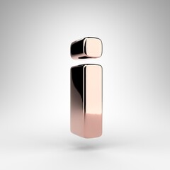 Letter I lowercase on white background. Rose gold 3D letter with gloss chrome surface.