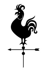 Rooster is weather vane. Silhouette, sign, logo. Vector illustration