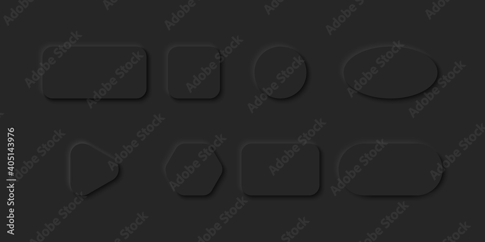 Wall mural black buttons in neomorphism design. blank buttons different shape with shadow. vector illustration