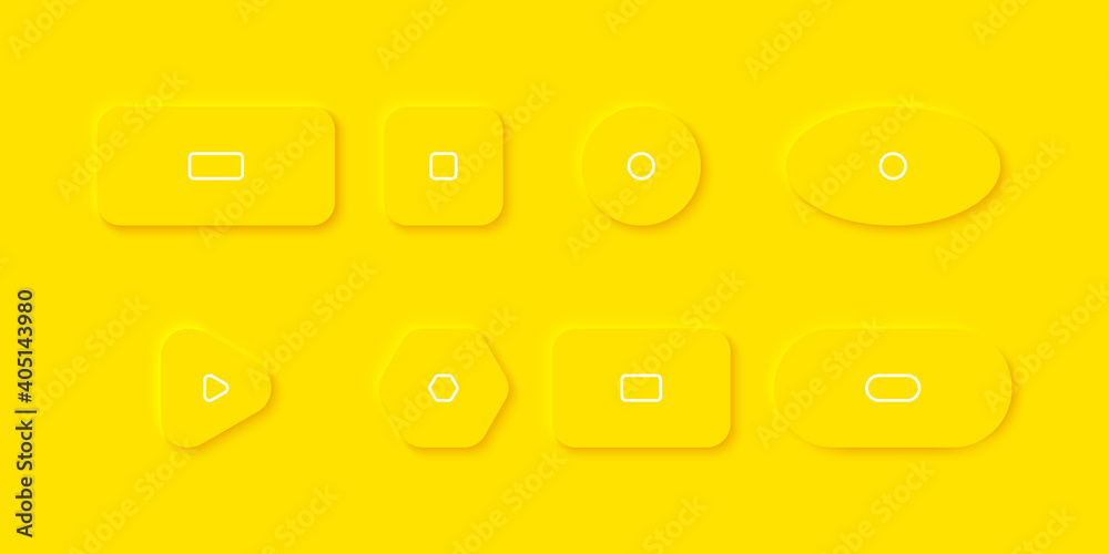 Wall mural yellow buttons in neomorphism design. buttons different shape with shadow. vector illustration