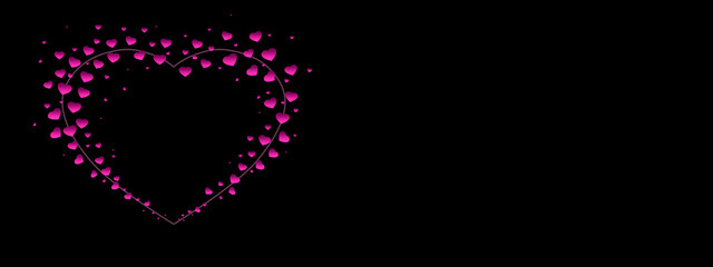 Pink heart on black background. Valentine's Day card or banner