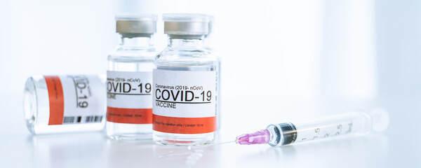 Coronavirus - 2019-nCoV or COVID-19 vaccine bottles for injection use only. 