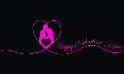 Happy Valentine's Day script lettering inscription. Hand lettering card. Modern calligraphy for Valentine's Day. Vector neon sign. Abstract background with bright pink vector neon heart