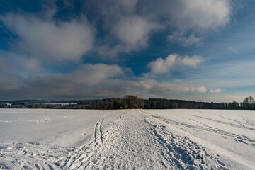 Fantastic snowy winter landscape near Heiligenberg on Lake Constance