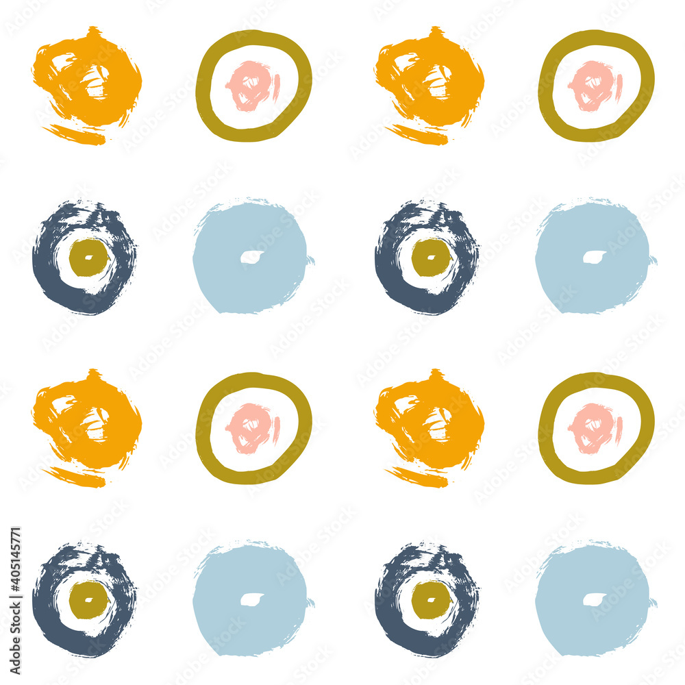 Poster painted circles background. acrylic paint or ink rounded hand painted brush strokes. vector seamless