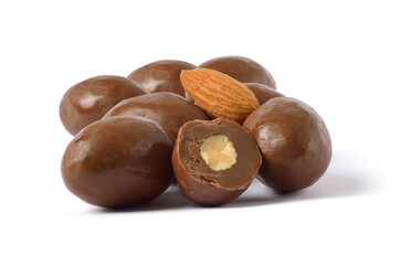 Almond chocolate dragees with clipping path isolated on white background