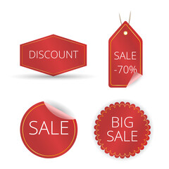 Red ribbon of price tag, sale promo, new offer, discount tags set.