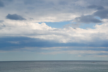 Fototapeta na wymiar Fishing background. Sea fishing in cloudy day.