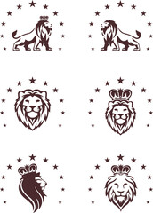 lion luxury logo icon template  elegant lion logo design illustration  lion head with crown logo  lion elegant symbol set