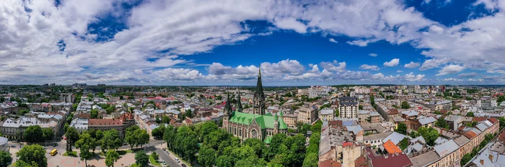 Deurstickers Aerial veiw on Elizabeth church in Lviv, Ukraine from drone.  © Ruslan