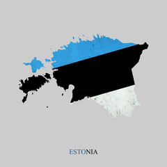 Estonia flag in the form of a map of Estonia. Isolated